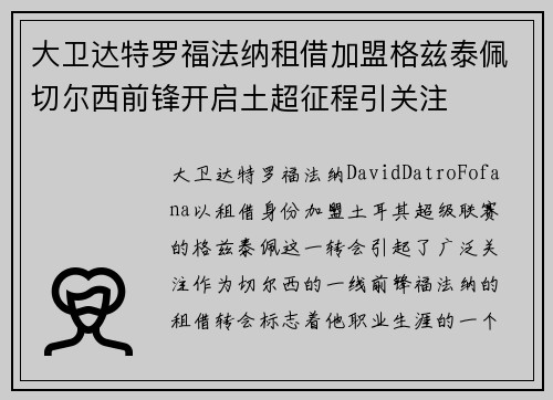 大卫达特罗福法纳租借加盟格兹泰佩切尔西前锋开启土超征程引关注